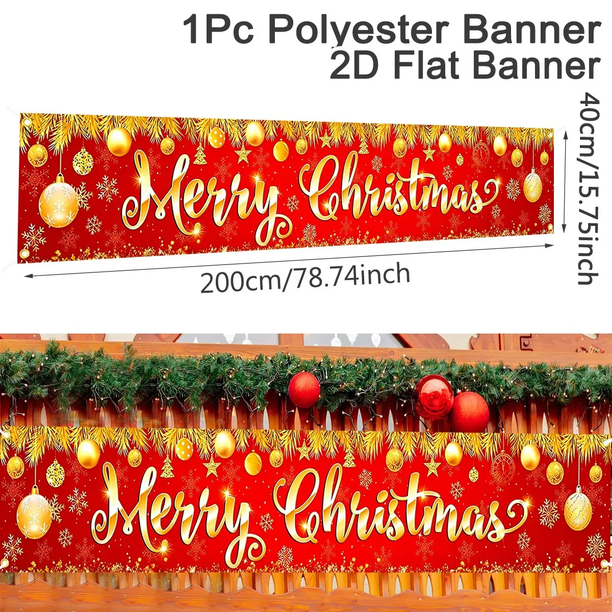 Red Christmas Banner 200*40cm Snowflake Print Polyester Backdrop Yard Indoor Outdoor Home Party Decor Christmas Decorations 2026