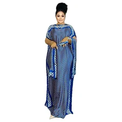 Plus Size Geometric Wonder - Flowy Maxi Kaftan Dress with Crew Neck & Batwing Sleeves - Curvy Friendly, Elegant Clothing