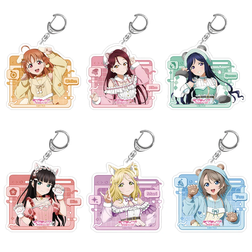 Love Live Chika Takami Riko Kanan Dia Kurosawa You Watanabe Hanamaru Kunikida Mari Ruby Chibi Llavero de acrílico Colgante para bolso Juguete