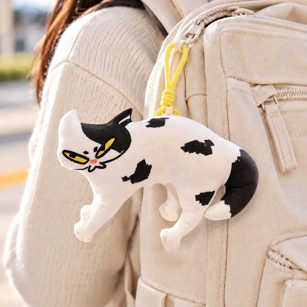 Fashion Soft Angry Cat Keychain Cartoon Cute Funny Stuffed Pendant Animal Shape Creative Keyring Bag Decoration
