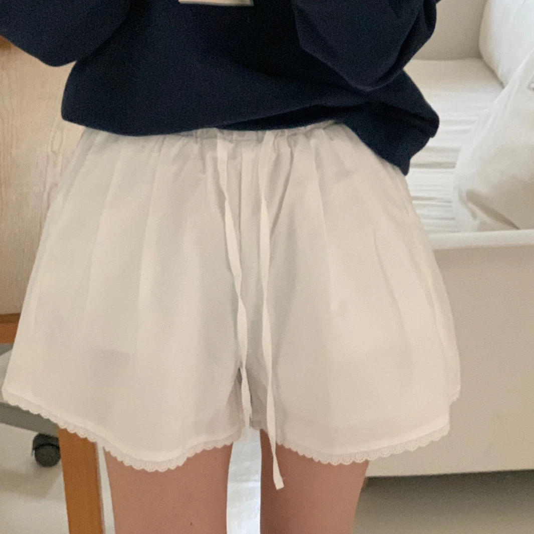 Casual Allentato Dstring Vita alta Svasato orts Colore puro Antietà Versatile Primavera Fre Bordered Pendolarismo Sle Donna...