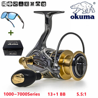 Okuma Original All Metal Fishing Reel 13+1BB Power Spinning Wheel Fishing Coil Shallow Spool Suitable For All Waters