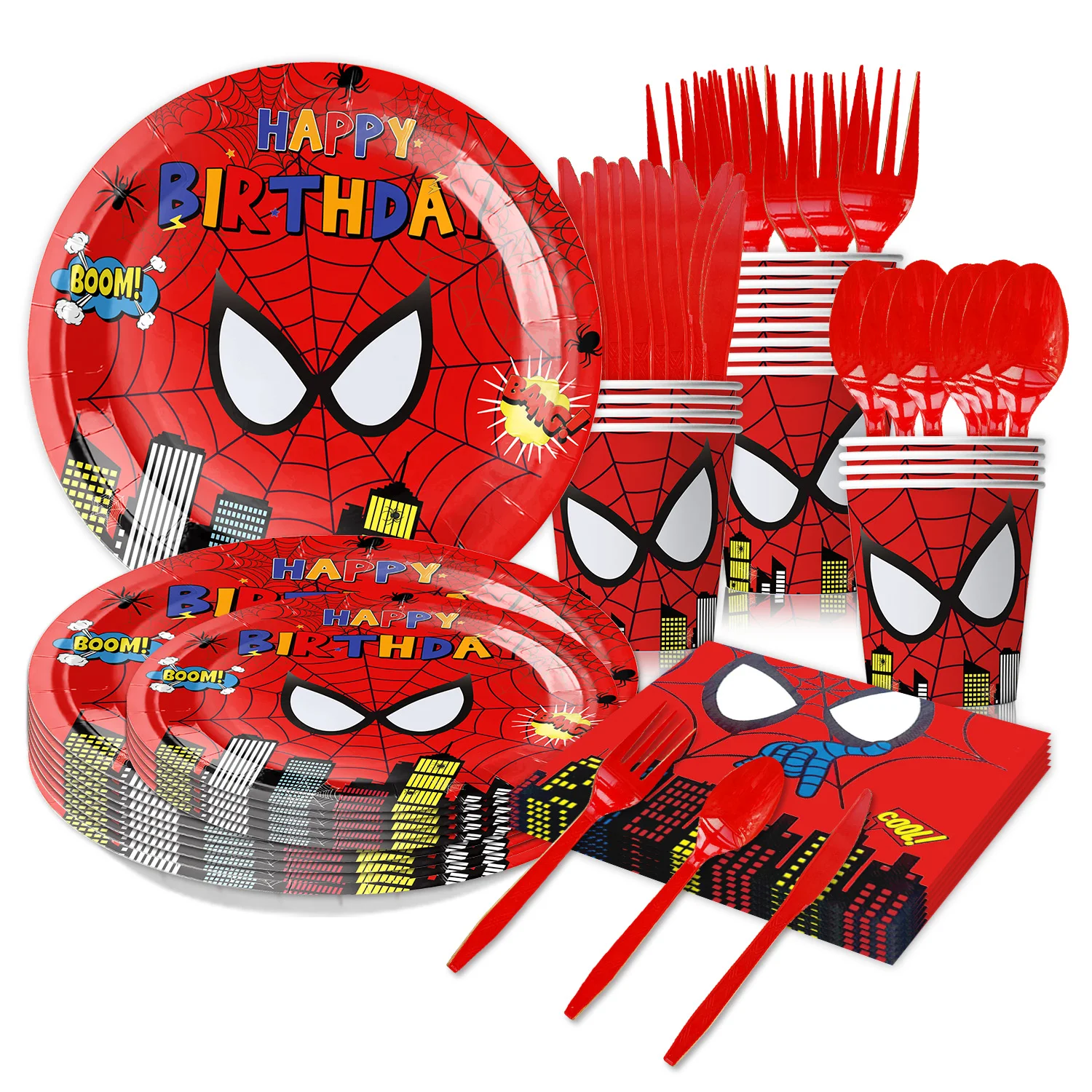 Spiderman Birthday Supplies Set Disposable Plate Cup Tablecloth Banner Balloon Kids Paper Party Decorations Baby Shower