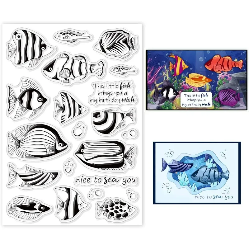 1PC Sea World Marine Fish Clear Stamps for Card Making Decorative Tropical Fish Transparent Silicone Stamps for DIY Scrapbooking