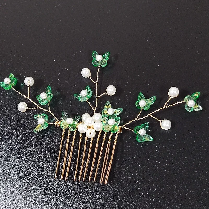 Novo nupcial verde cristal pentes de cabelo headpiece jóias strass pérola flores artesanal acessórios de cabelo de casamento para mulheres meninas