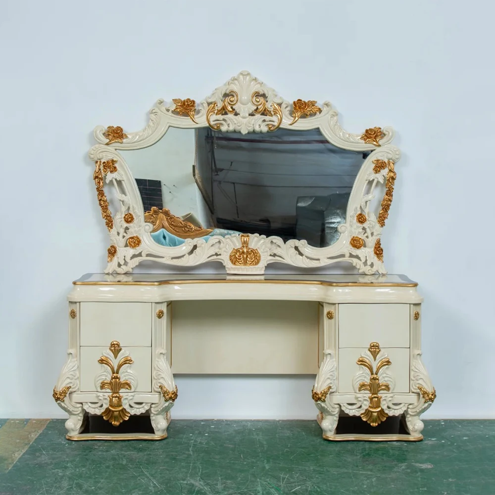 ！@French Style Bedroom Furniture Sets Makeup Vanities Table Luxury Classical Solid Wood Dressing Table With Mirror