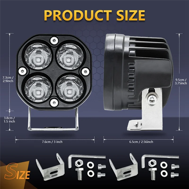 

NEW-3 Inch LED Work Light With Amber Lens Cover Spotlight Fog Light Driving Lamp For Car Motorcycle ATV UTV Truck Tractor