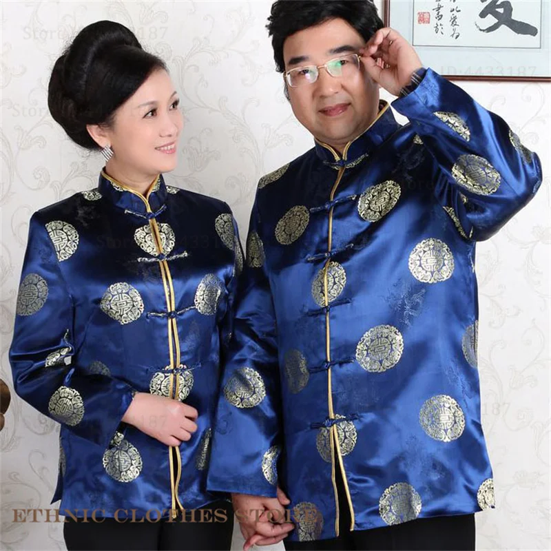 Plus Size Chinese Traditional Costume Men Women Tang Clothes Long Sleeve Coat Retro Hand Button Satin Blouse Shirt New Year Top