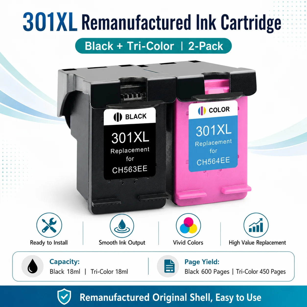 

InkGarden 301XL Ink Cartridge For HP301 HP 301 XL Compatible Deskjet 2050 2050a 2510 2511 2512 2514 2540 2541 2542 Printer XL