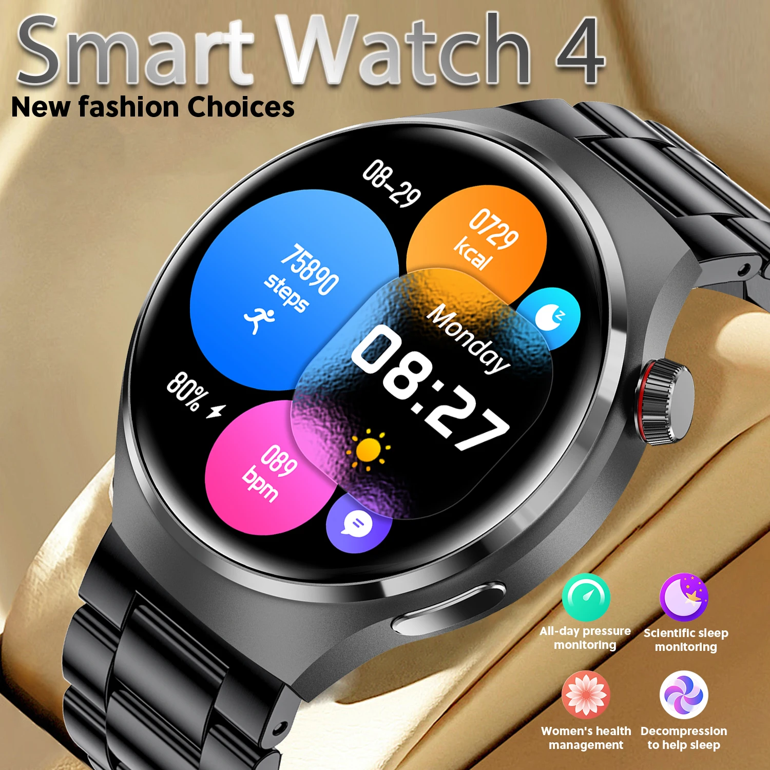 New WATCH 4 Pro GPS Smart Watch AMOLED HD Screen Bluetooth Call For Men Flashlight Heart Rate Rugged Military Woman Smart Watch