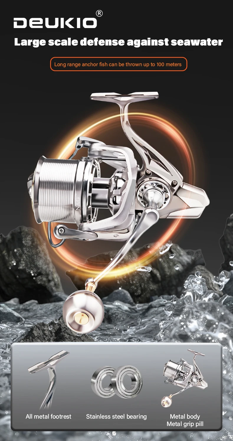 DEUKIO 8000-14000 Spinnrolle 20KG Max. Bremskraft Weitwurfrolle mit Metallkörper für Salzwasserfischen mit Edelstahl-Lagern – Detail 9