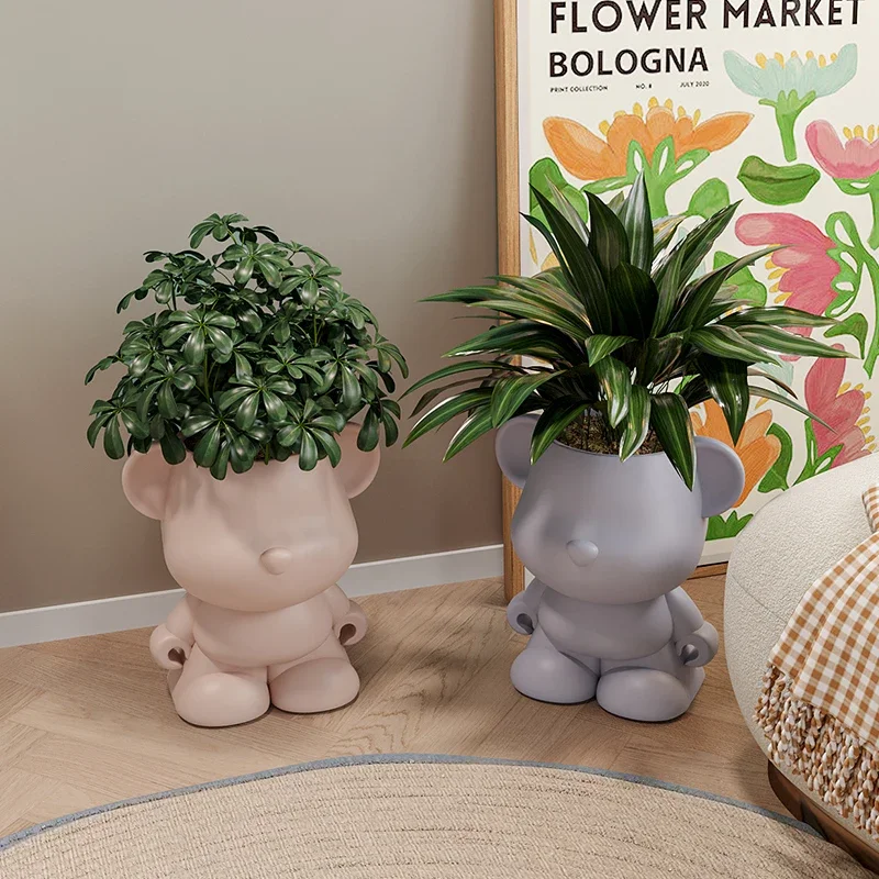 Cartoon Cute Large Simulation Green Plant Ornaments Floor To Level Violent Bear Decor Living Room Balcony Potted Vegetation