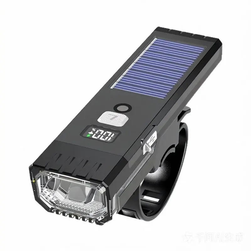 ABVL-Solar-Powered For Cycling Horn Headlight Bike Light With LCD Display For Night Road And Urban Commuting