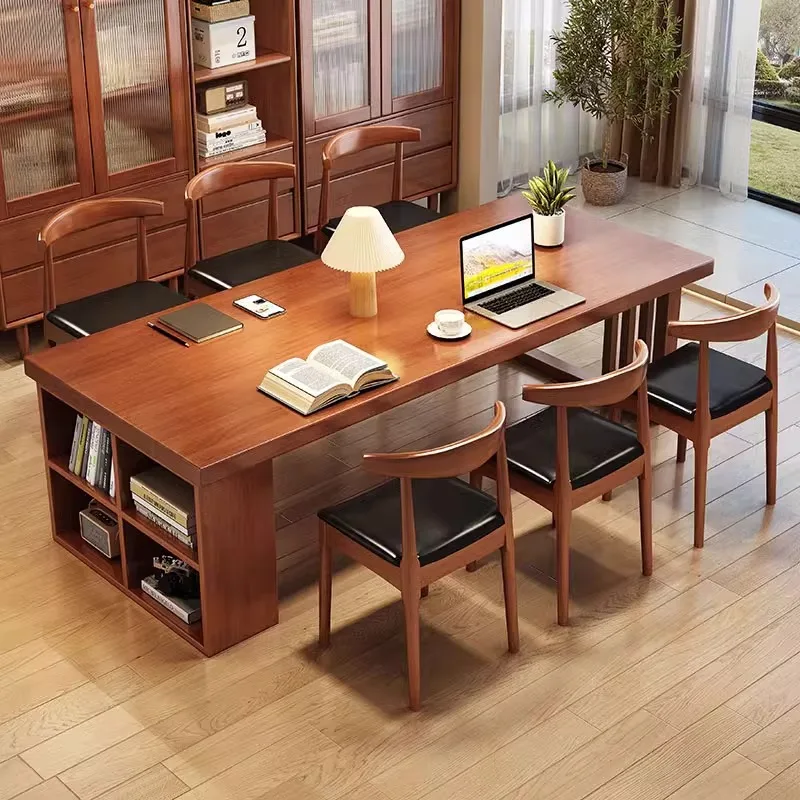 Solid wood desk living room multi-person home double study table four-person desk storage large writing desk