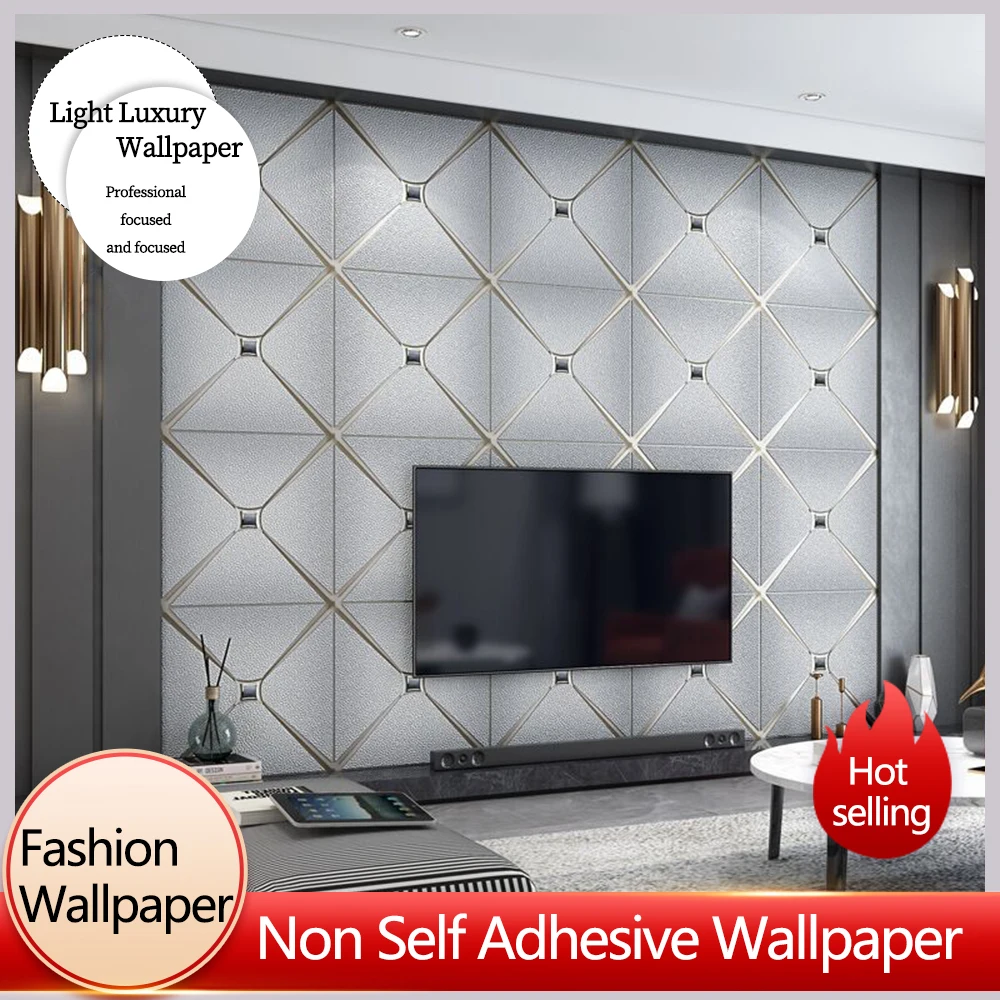 

Gray Diamond Inlaid Deer Skin Velvet Thickened Wallpaper Modern Simple Non Woven Rhomb Shaped Wallpaper For Living Room