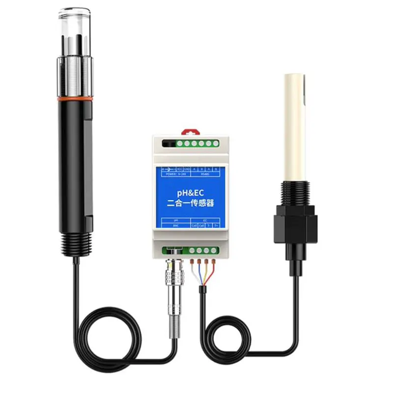 pH and EC transmitter 2-CH 2 in 1 pH conductivity analyzer probe Rail mounted RS485 Modbus RTU aquaculture industrial inline