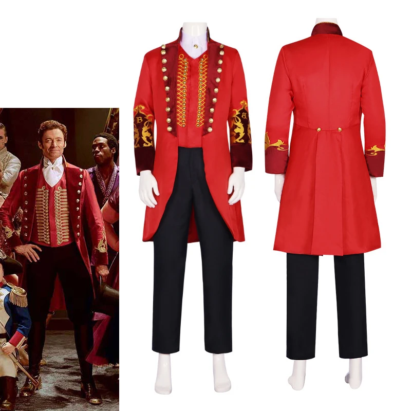 

The Greatest Showman Barnum Cosplay Costume Adult Men Red Uniform Suits Halloween Carnival Circus Performance Outfit