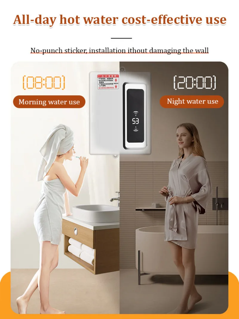 즉식 가열식 온수기 Mini Instant Water Heater Shower Automatic Power-OffTankless Water Heater Shower Waterproof Rapid Heating LCD Digital