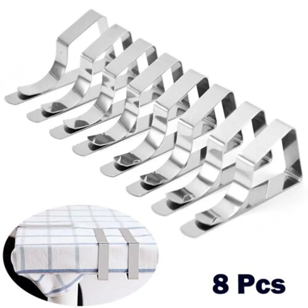8pcs Stainless Steel Tablecloth Clamps Anti-Slip Table Cloth Clips Securing Holder Pegs Party Wedding Table Cover Decorative