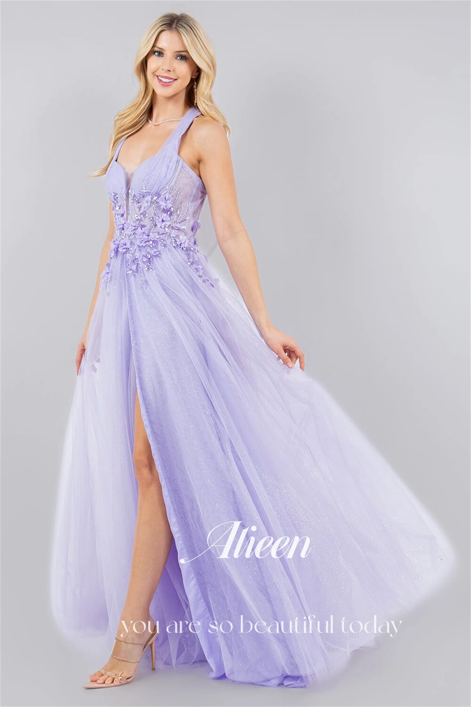 アイリーン カスタマイズされたエレガントな女性のドレス 結婚式パーティー用 恋人ローブ オブ ソワレ 女性イブニングドレス パープル サイドスリット プロム