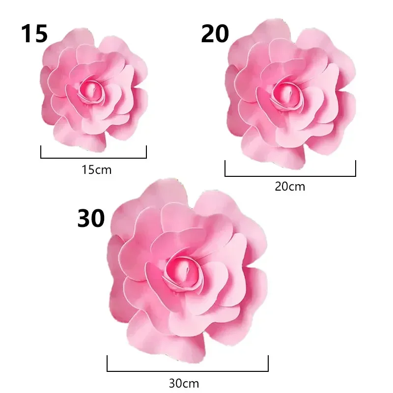 1PC Large Rose PE Flat Bottom Giant Flowers Wall Wedding Background DIY Party Faux Flower Decor Fake Flore Heads