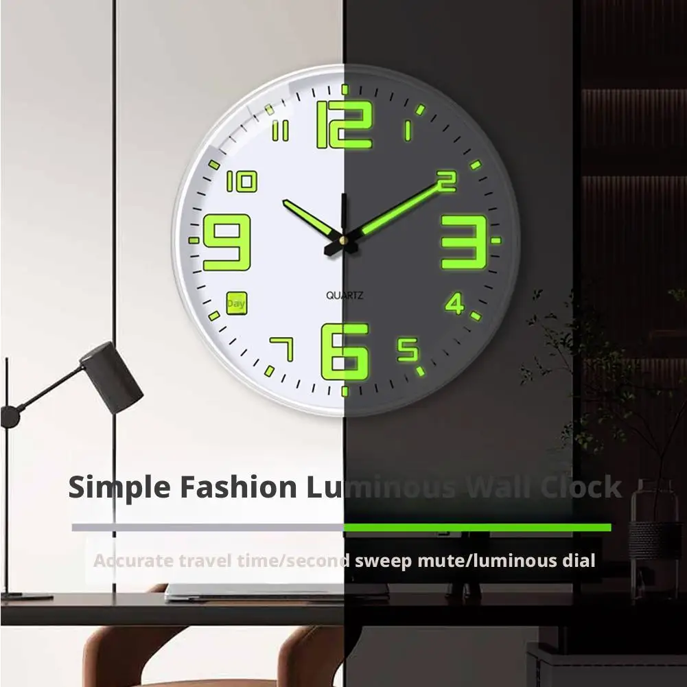 Luminous Quartz Clock 8inch 20cm Kitchen Living Room Bedroom Silent Noiseless Wall Clock Big Characters Clock Home Decoration view 2