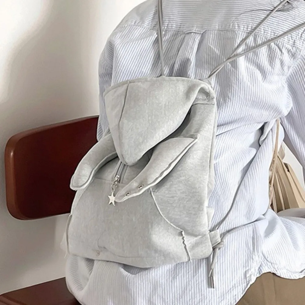 

Ox Horn Hooded Backpack Large Capacity Korean Style Hoodie Design Schoolbag Cotton and Linen Star Pendant Drawstring Bag Gift