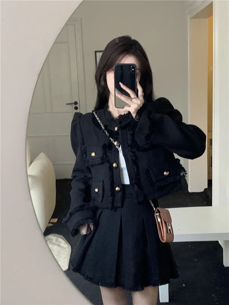 UNXX French Elegant Socialite Short Blazer and Skirt Two-piece Set: 2023 Spring Autumn New Refined Outfit for Women Female Girl