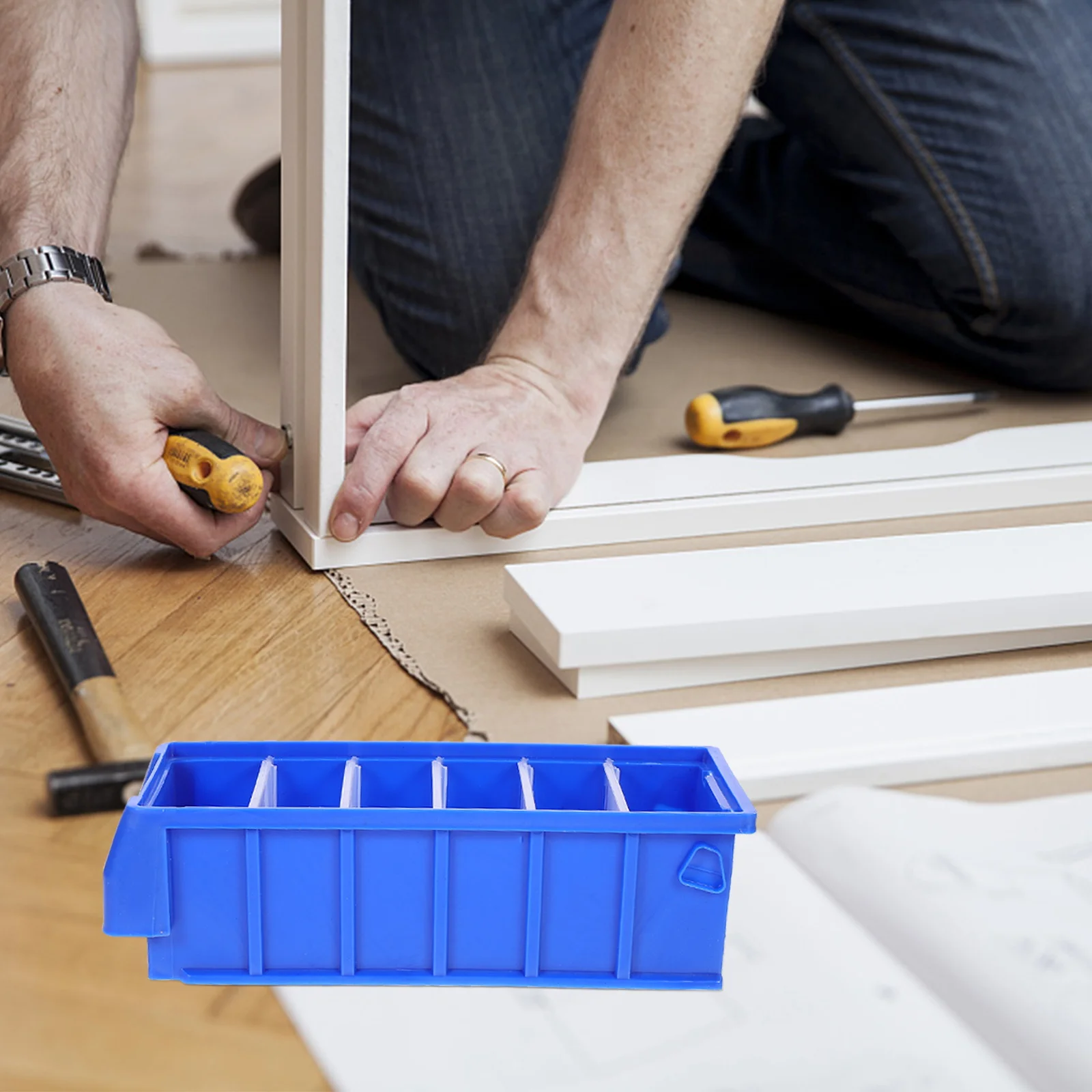 

2pcs Screw Storage Box Durable Tool Parts Organizer Workshop Container With Partition Kitchen Storage Solution Tool