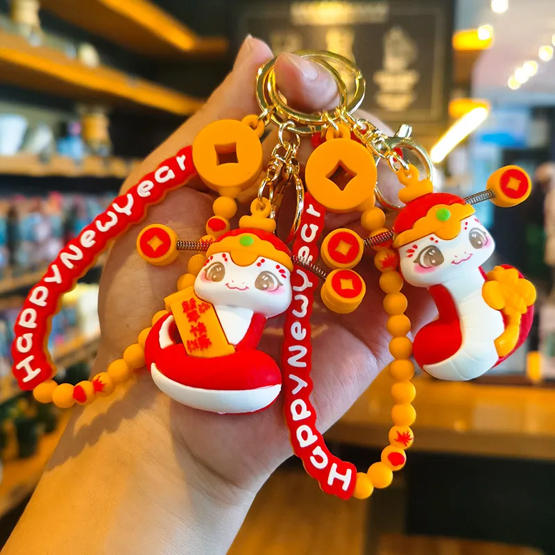 New Chinese New Year Snake Year Keychain Cute Fortune Cat Awakening Lion Zodiac Pendant Fashion Bag Pendant Car Keyring Gift