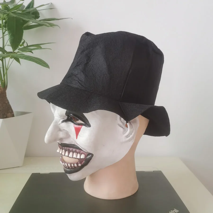 With Hat Evil Joker Jester Mask With Hat Clown Face Masks Latex Halloween Masquerade For Adult Costume Head Covering Helmet image 2