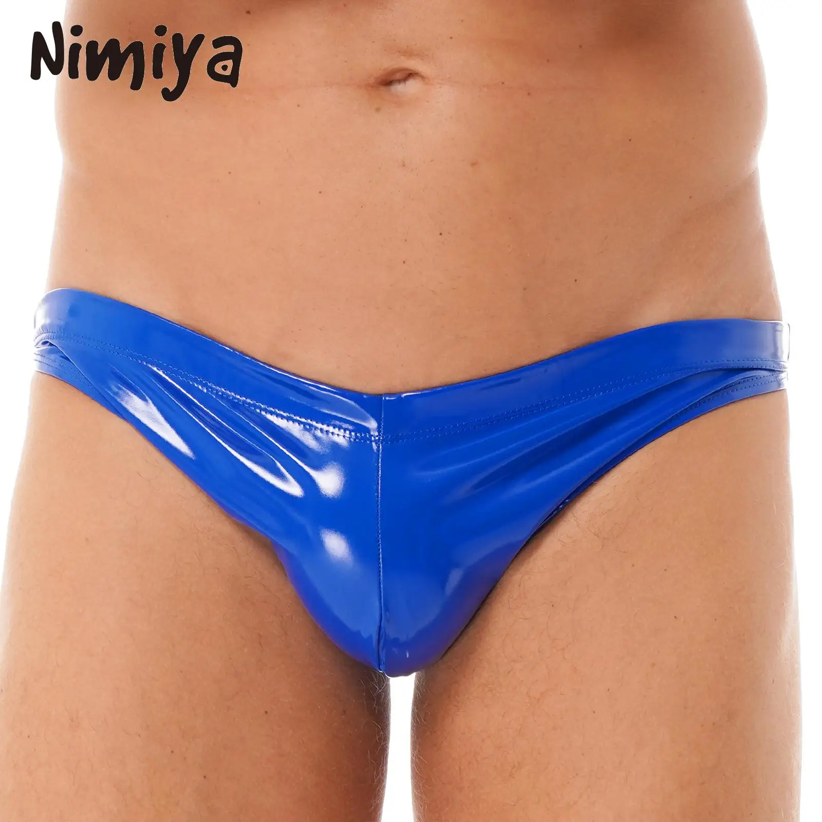 Nimiya-ropa interior elástica de cintura baja para hombre, calzoncillos de piel sintética con aspecto húmedo y brillante, ropa interior elástica para espectáculo de baile en club nocturno