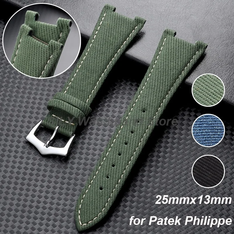 25mmx13mm Men Women Bracelet Nylon Leather Strap for Patek Philippe Nautilus Series 5711 5712 7010G Soft Vintage Denim WatchBand