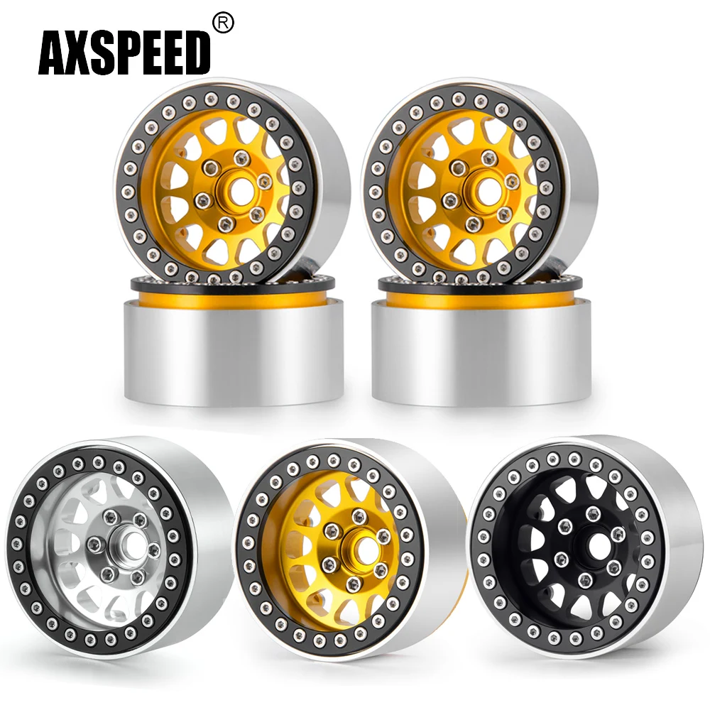 AXSPEED 1.9inch Metal Alloy Beadlock Wheel Rims Hubs Deep Dish Negative Offset 10mm for Axial SCX10 90046 TRX-4 1/10 RC Car Part