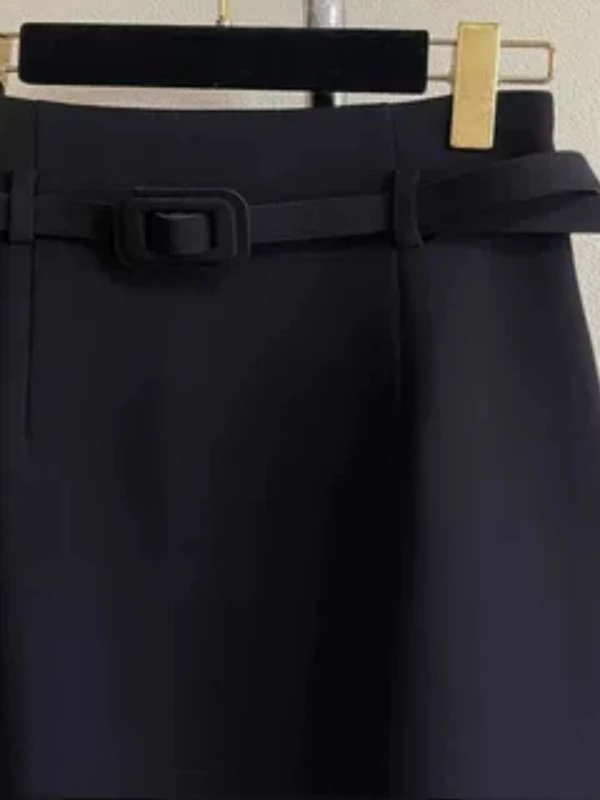Ele High Waist Silk Blend  Skirt for Women Profional Commute Ready Belted Side High Waist Midi Skirt