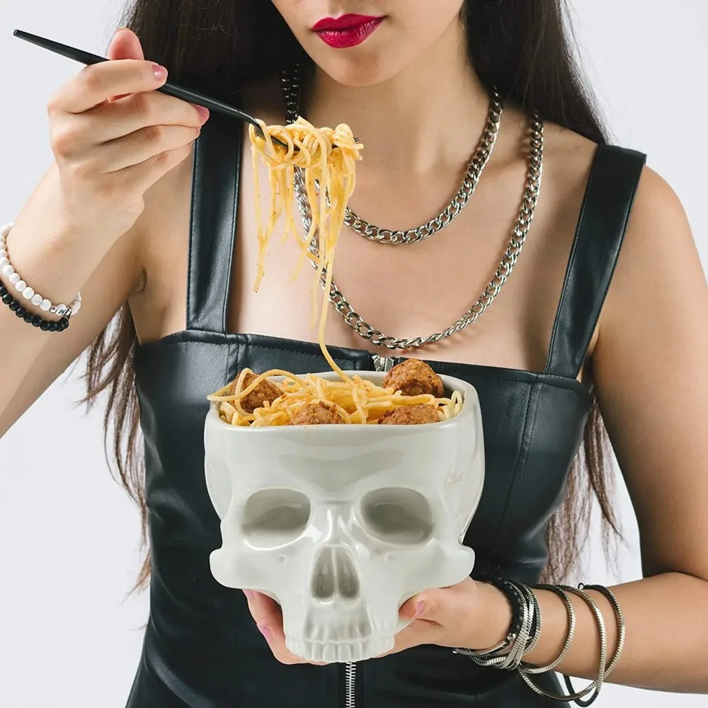 Pasta Bowl Human Skull Bowl Ornaments Tableware Ceramic Handicrafts Halloween Food Serving Bowls Dish Skull Head