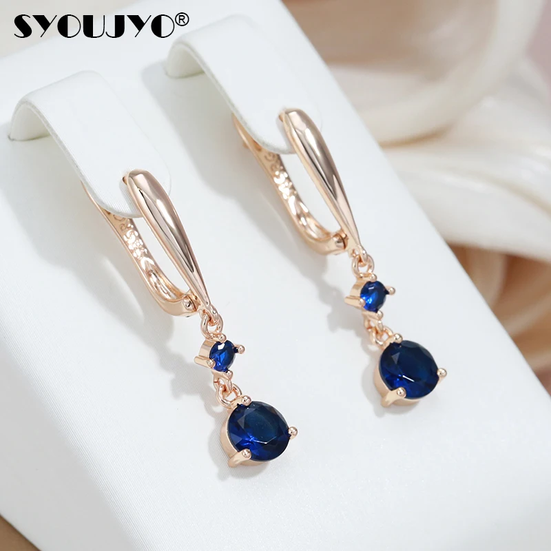 SYOUJYO Long Blue Natural Zircon Vintage Drop Earrings For Women 585 Rose Gold Color Vintage Pendant Jewelry New Luxury Design