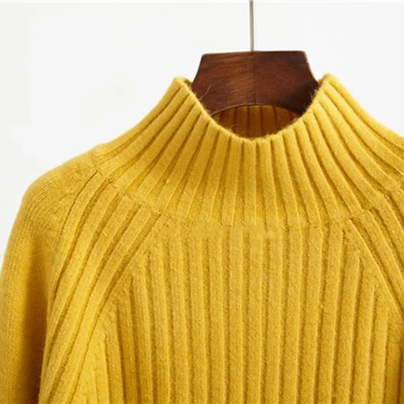 Pullovers Women Winter Warm Mock Neck Sweaters Solid Knitted All-match Elegant Tender Classic Basic Female Split Knitwear Jumper