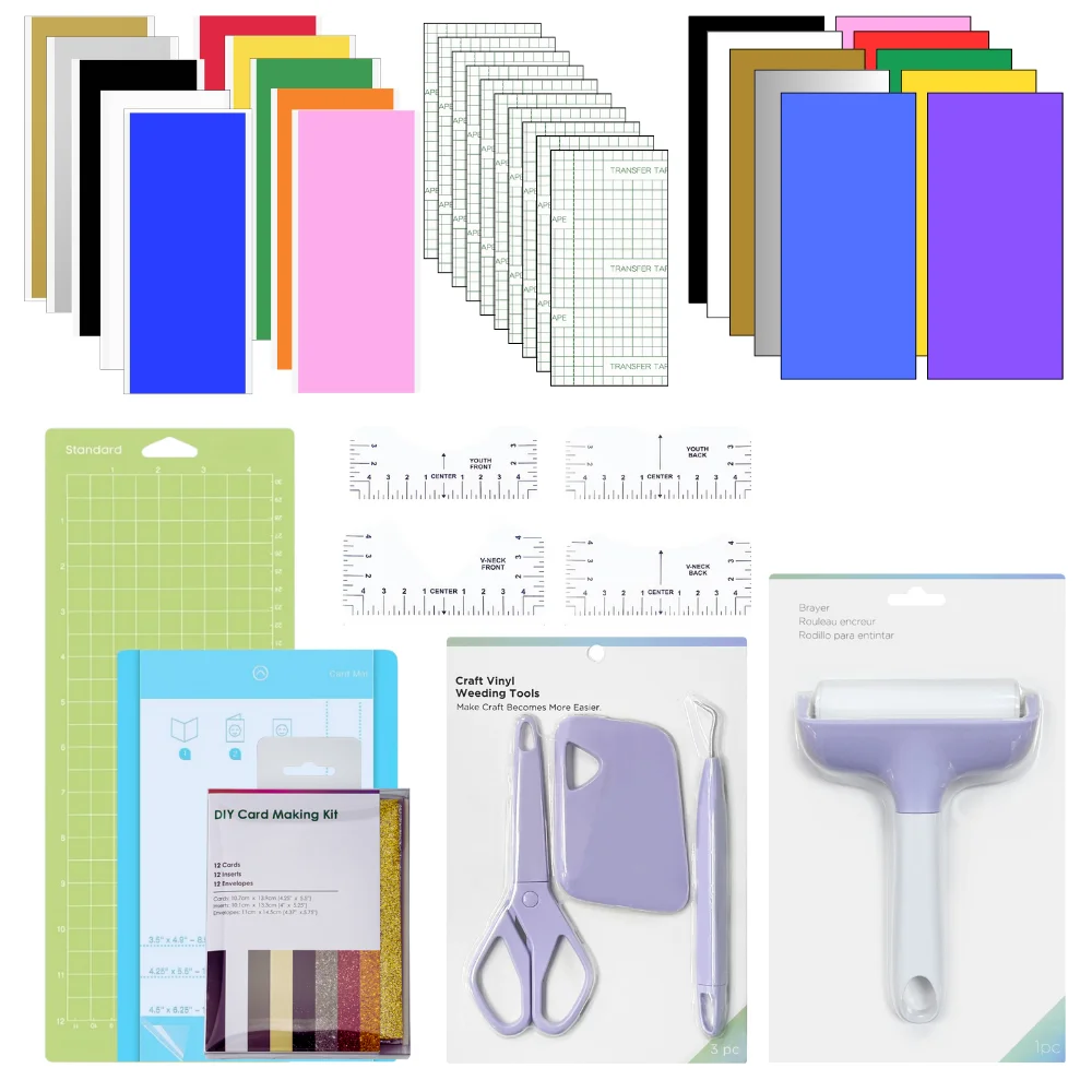 76pcs Joy accessory kit, including removal tools, htv, adhesive vinyl, card kits, card mats,a beginner kit for item creation.