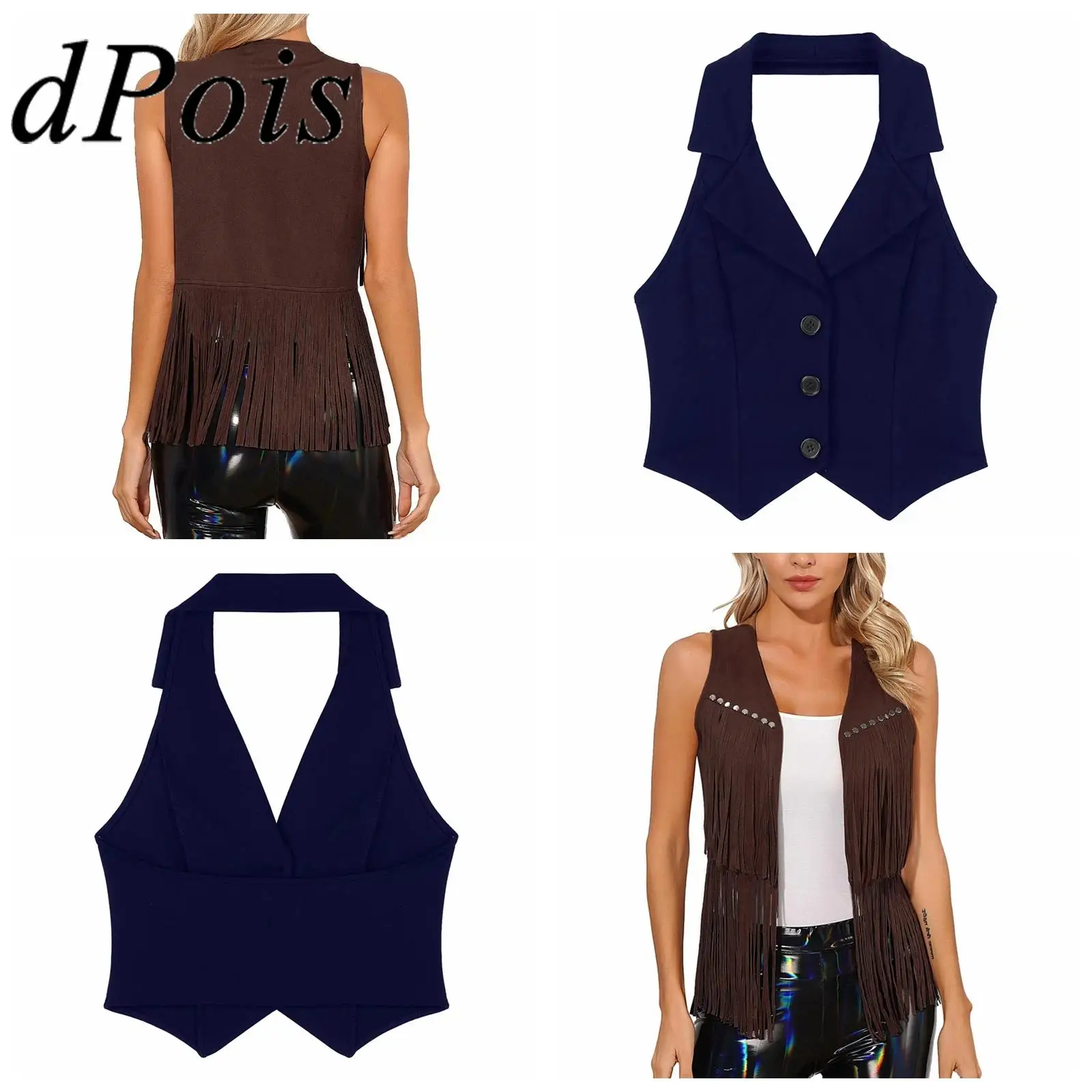 

Lady Festival Halloween Costumes Sleeveless Vests Fringe Waistcoat Women's Tassel Vest Fashion Rivets Carnival Rave Party Outfit