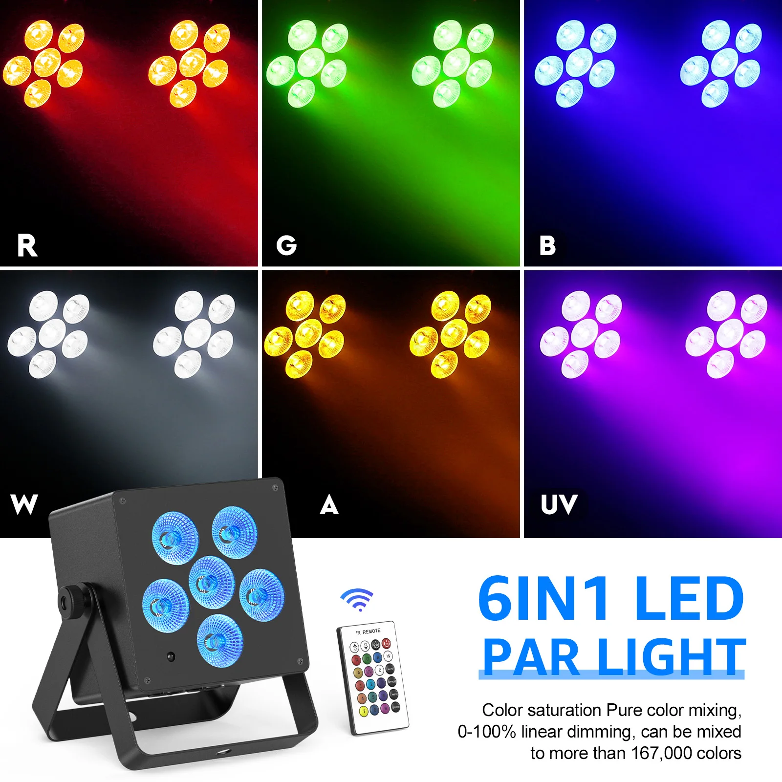 GEFENSI 4PCS 50W LED Highlight Par Light 6x6W 6 In 1 RGBWAUV Stage Light DMX512 Remote Control DJ Disco Party Stage Effect Lamp