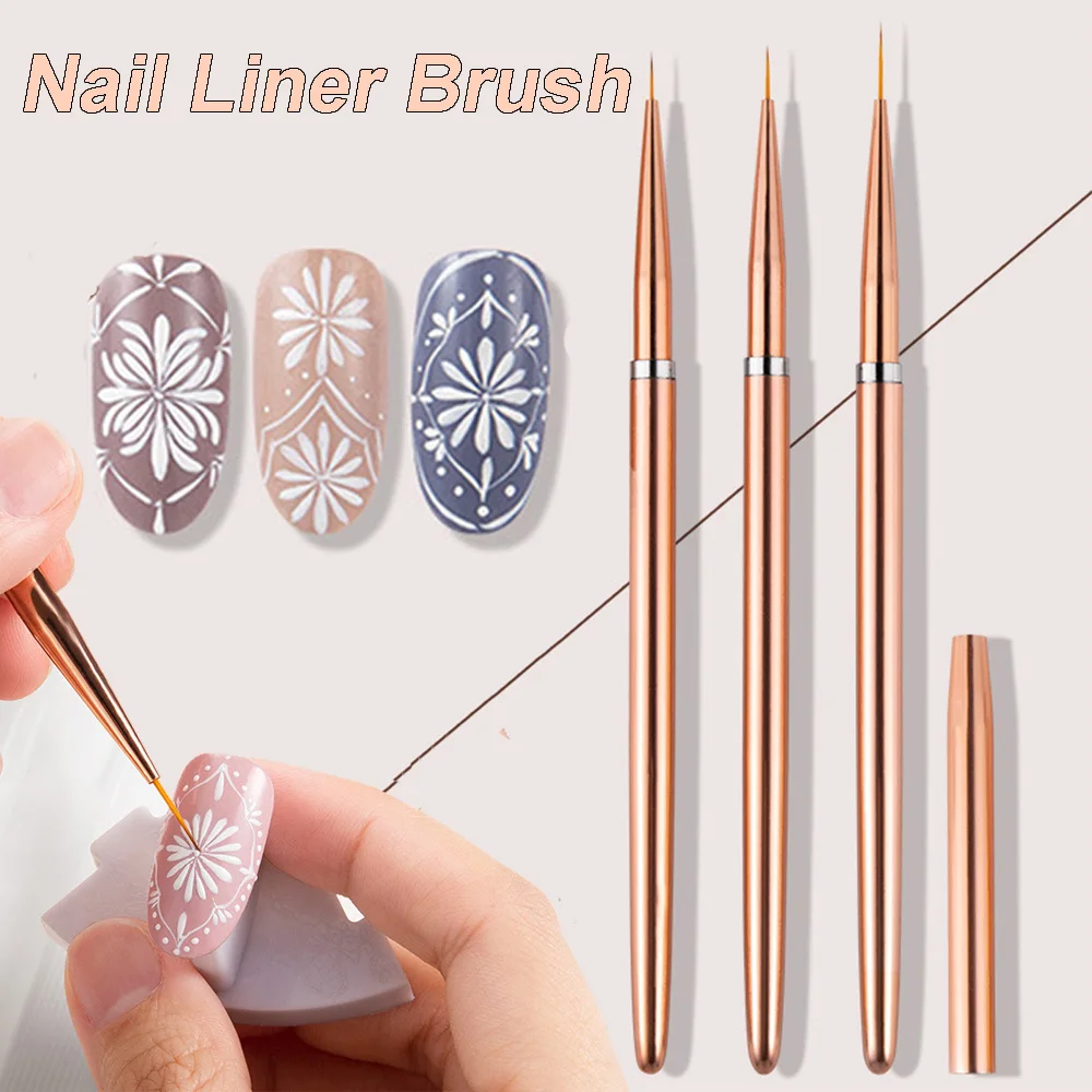 

3pcs Nail Art Liner Brush Acrylic Nail French Stripes Drawing Pen UV Gel Brushes 7/9/11mm 3D Tips Nail Liner Brush Manicure Tool