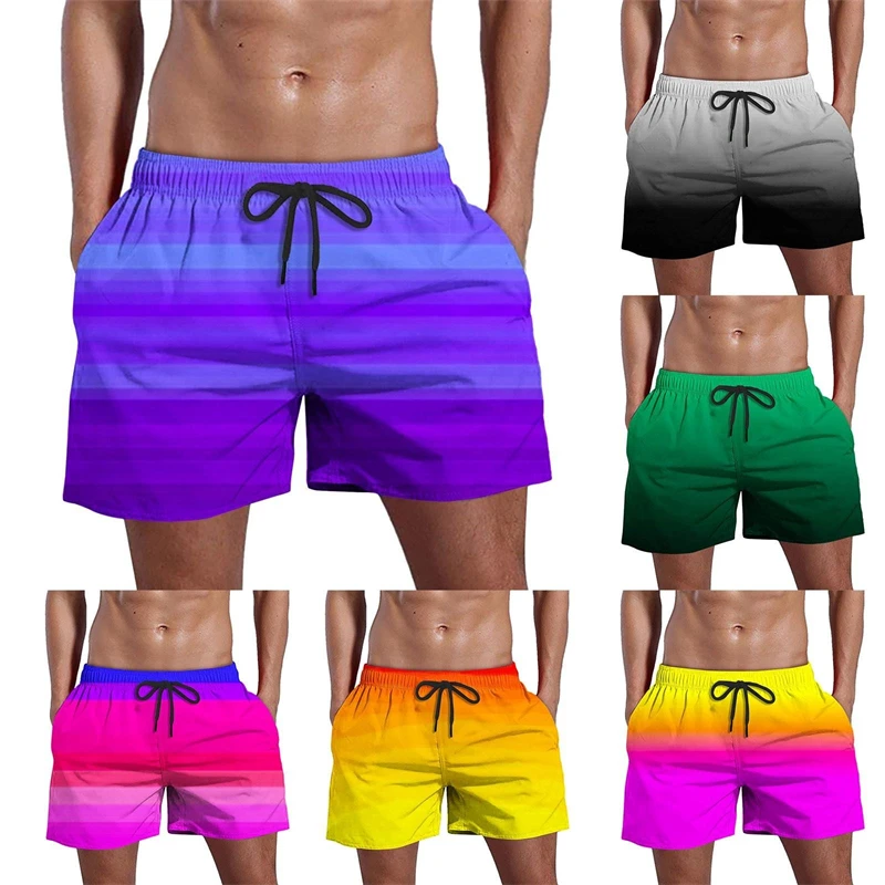 Summer Fashion Gradient Beach Shorts For Men Stripe 3D Print Harajuku Street Board Short Street Leisure Quick Dry Sport Trunks