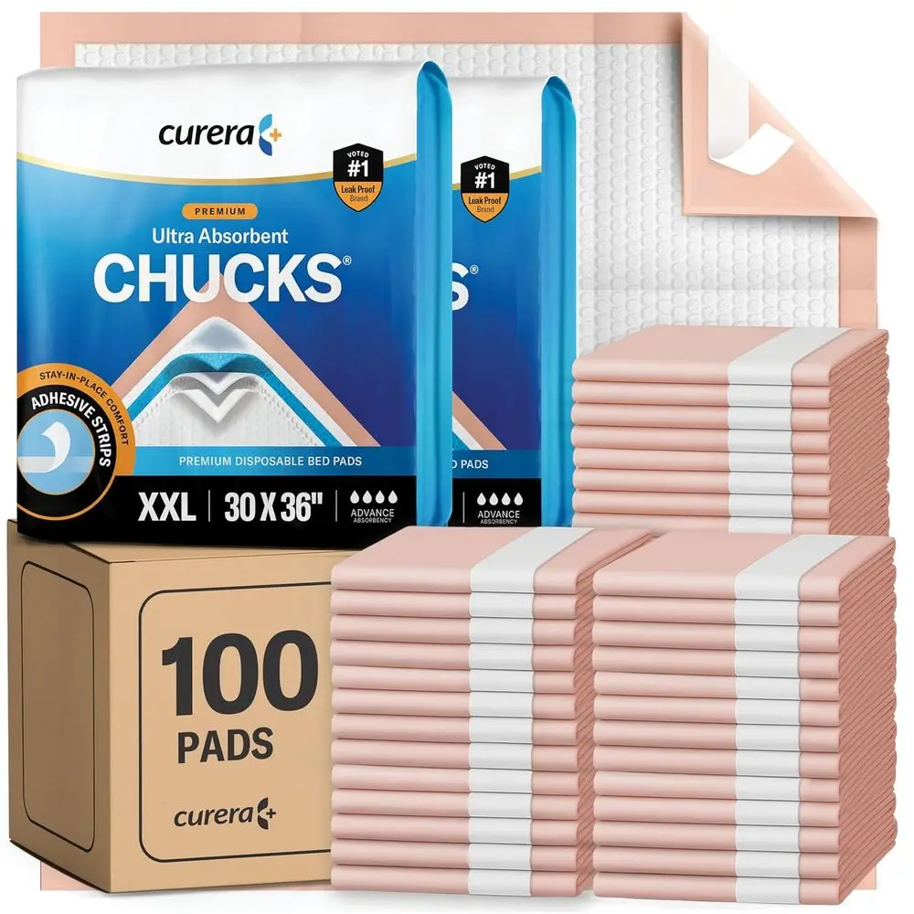 

Ultra Absorbent Disposable Incontinence Bed Pads, 100 Count, 30x36 Inches, with Adhesive Tape, XL Bulk Pack