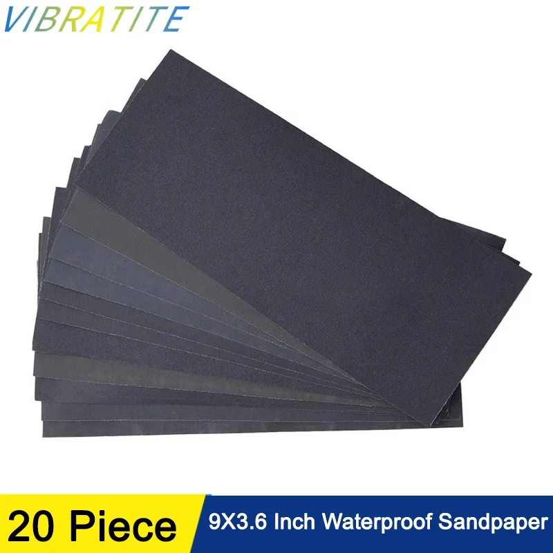 230X93 mm Dry Wet Waterproof Sandpaper Sheets 20 Pcs Assorted Grit of 1000/2000/3000/5000/7000 for Polishing Furniture Metal