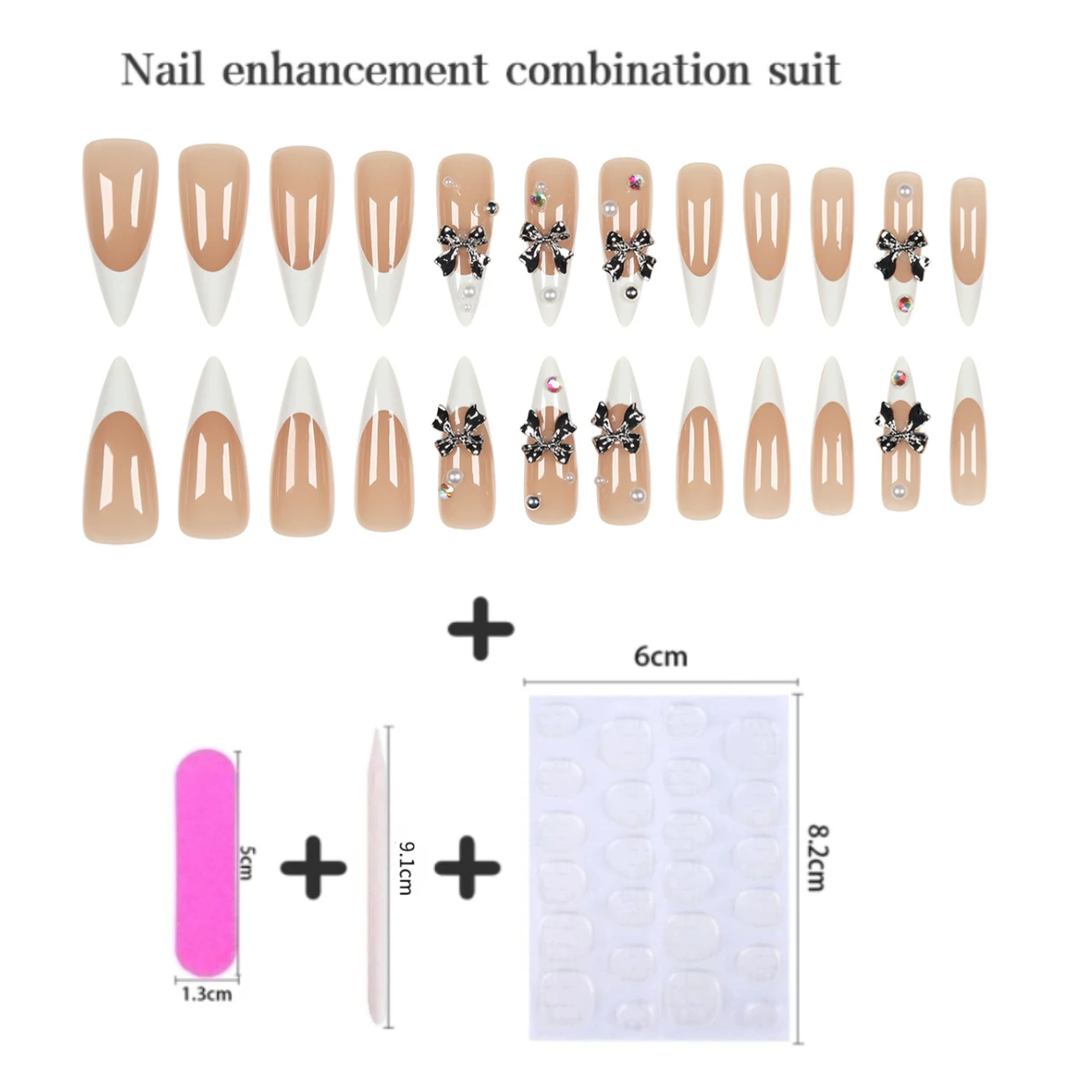 24 pièces français perle ongles presse sur Long bricolage bâton sur ongles Flash diamant couverture complète ongles conseils portable fini ongles ongles