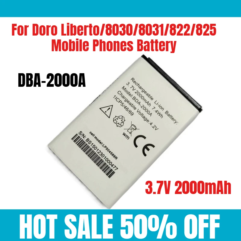 

3.7V 2000mAh DBA-2000A for Doro Liberto/8030/8031/822/825 Mobile Phones Battery