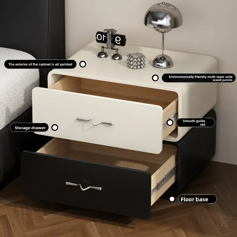Stable Solid wood paint bedside table Bedroom small light luxury contrasting color cream wind bedside table sturdy and durable