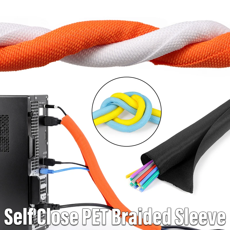 3/10m Self Close PET Expandable Braided Sleeve Organiser Insulated Wrap Self Close Sleeved Cable Protecter Wrapping Sleeving