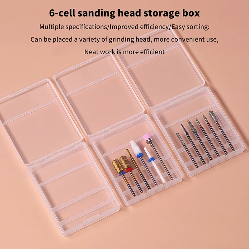 Square Nail Art Drill Bit Storage Box 6 Holes Clear Grinding Head Holder Display Drill Bits Manicure Organizer Dust Proof Box